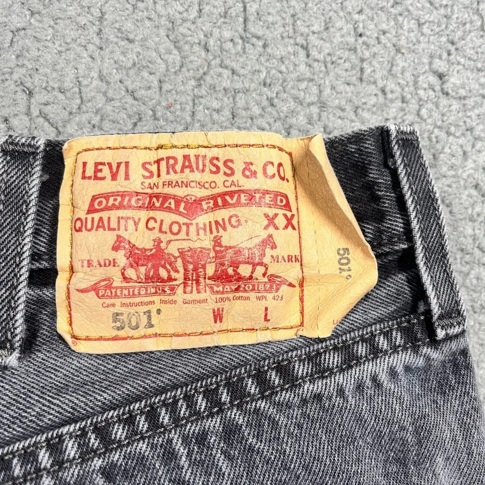 Levis 501 Original Fit Mens 38x34 Jeans Faded Black Button Fly Denim Straight